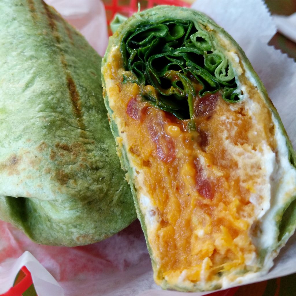 Sweet potato, spinach, and goat's cheese wrap