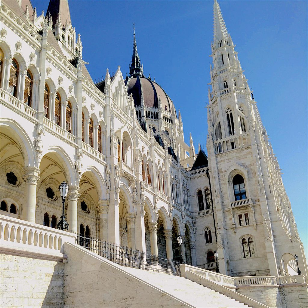 The stunning Hungarian Parliament Building from the riverside
